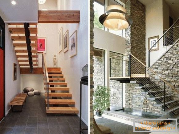 Металеві сходи в будинку - фото з дерев'яними сходинками