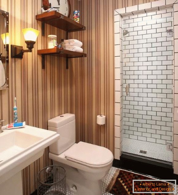 Красива ванна кімната - дизайн фото з шпалерами в смужку