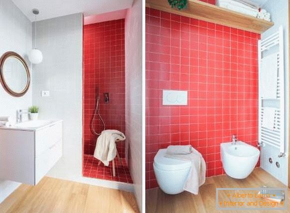 Як красиво зробити ванну кімнату - фото плитки червоного кольору