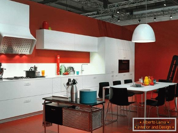 Дизайн червоно білої кухні фото 23
