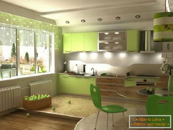 дизайн кухні вітальні, покриття і меблі фото 12