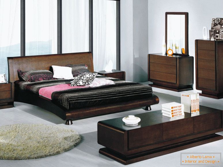 прості і просторі кімнати-спальні-прикраси-з-коричневими-дерев'яними-меблями-марнославствами-висувними висушками-сучасними в простому кольорі