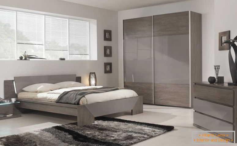 сучасний-ясово-сірий дубовий ліжко з підходом-тумбочкою-гардероб і спальня в спальні
