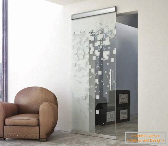 Розсувні скляні міжкімнатні двері з сучасним малюнком