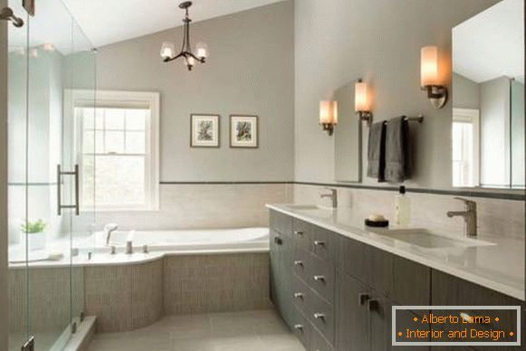 Дизайн ванної кімнати 2015: світильники та сірий колір