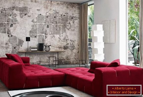 Яскраві дивани червоного кольору в вітальню фото
