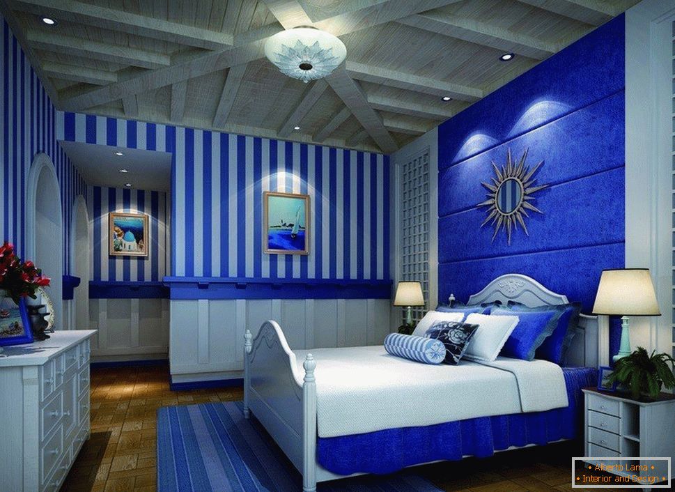 Біло-синій інтер'єр спальні