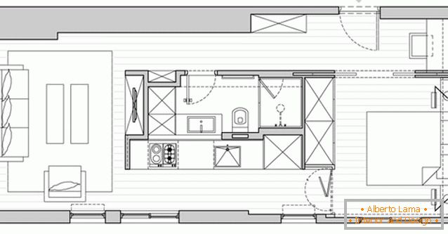 Планування прямокутної квартири-студії в Тель-Авіві