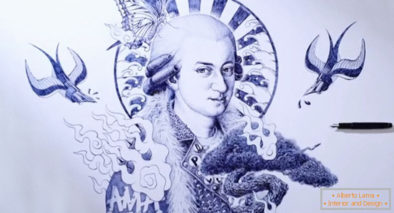 Моцарт, намальований кульковою ручкою