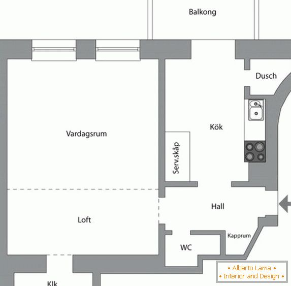 Планування однокімнатної квартири в Швеції