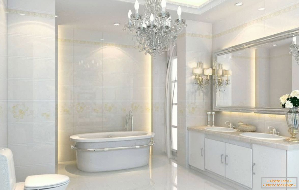 Дизайн ванної кімнати в білому кольорі в стилі неокласика