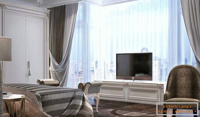 Дизайн спальні в квартирі з панорамними вікнами - фото інтер'єру