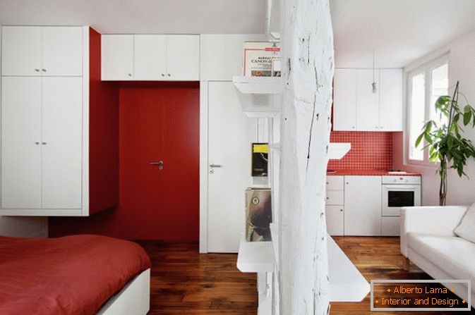 Квартира-студія в біло-червоному кольорі