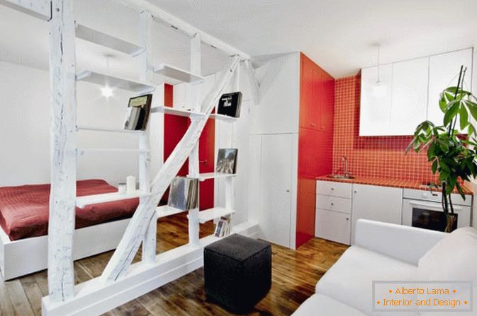 Квартира-студія в біло-червоному кольорі