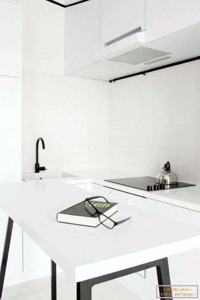 Кухня квартири-студії в чорно-білому кольорі