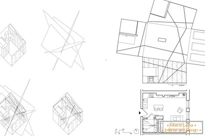 Планування квартири-студії в чорно-білому кольорі