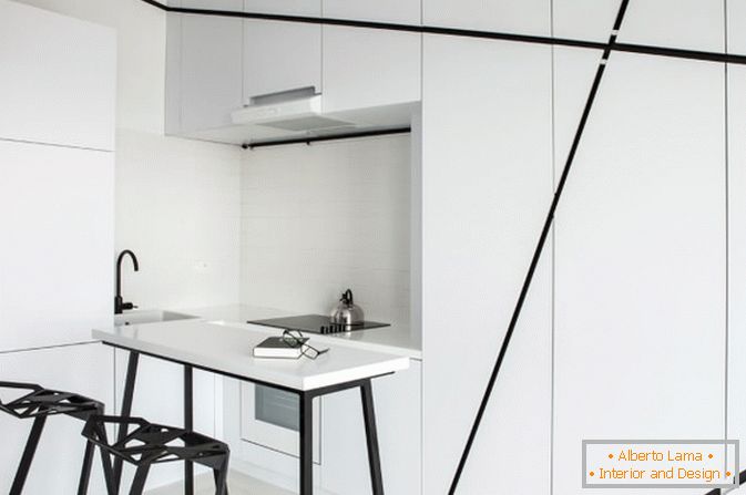 Кухня квартири-студії в чорно-білому кольорі