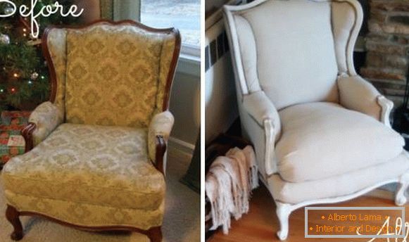 Реставрація м'яких меблів - фото крісла до і після ремонту