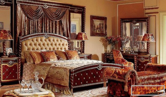 Шляхетний стиль ампір в своєму яскравому прояві в спальні французької сім'ї.