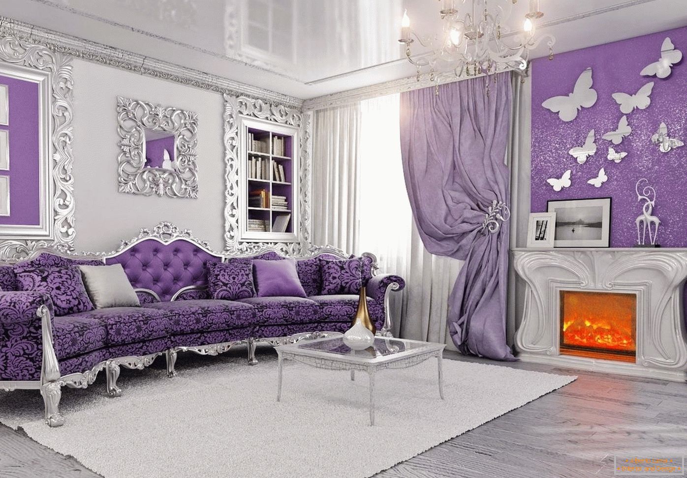 Сіро-фіолетова вітальня