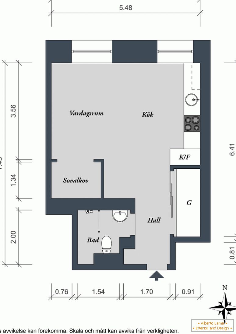 Схема квартири-студії в Гетеборзі