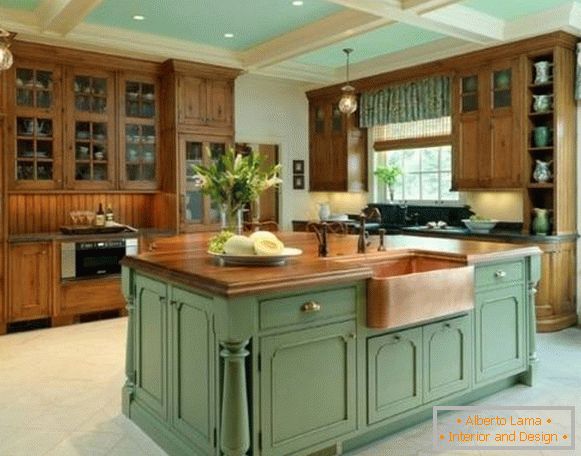 Зелений і коричневий колір в інтер'єрі кухні