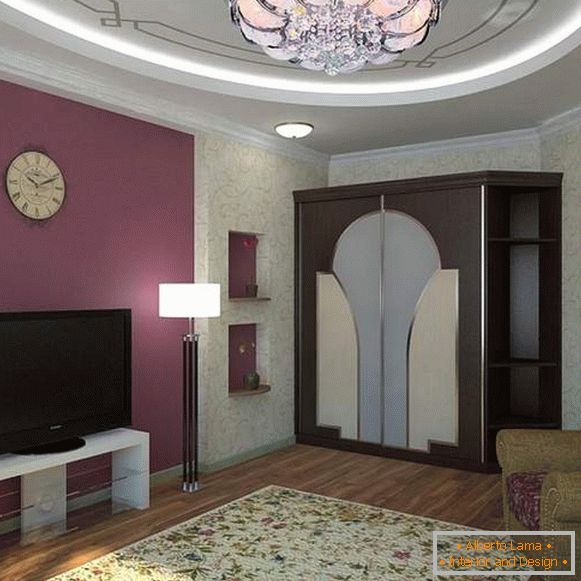 Дизайн зала в квартире в сиреневом цвете