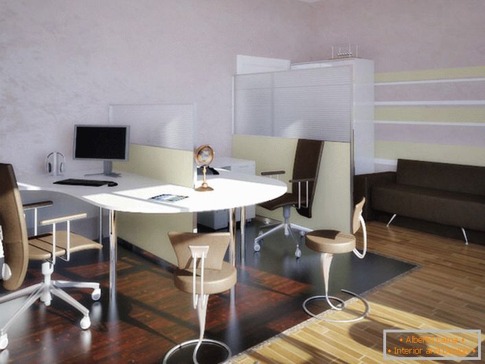 Стильний офіс хай тек примітний незвично стриманим, спокійним дизайном, що сприяє плідній роботі.