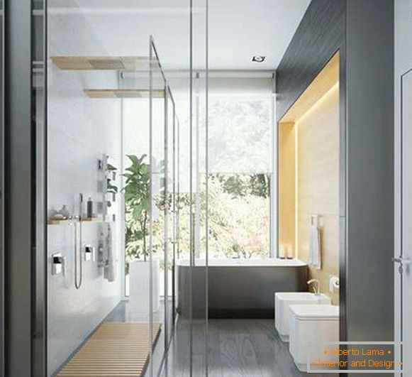 Скляні розсувні двері для душової - фото в інтер'єрі