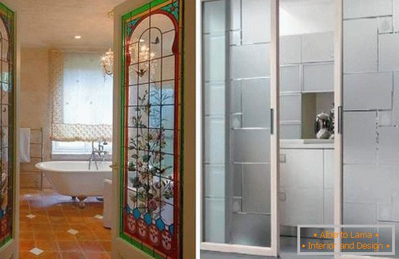 Незвичайні скляні двері для ванної з малюнком і текстурою