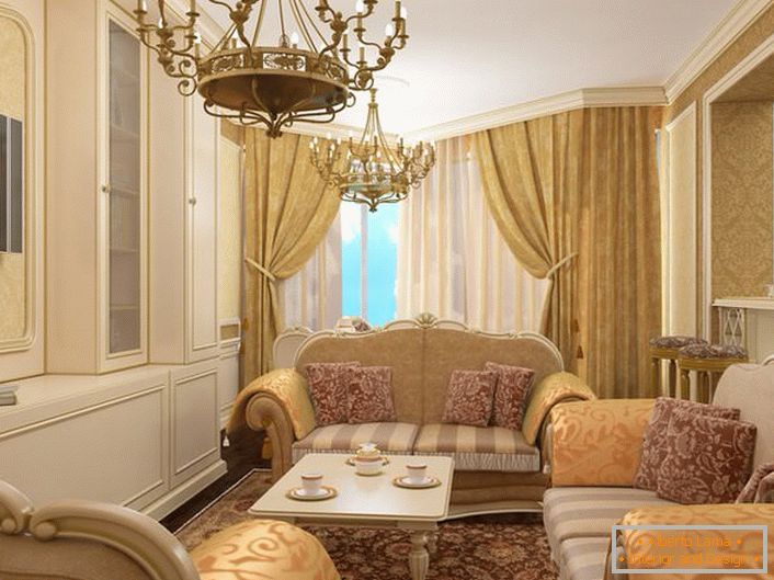 Сучасний стиль бароко: вигнута салонна меблі, Габелія із золотим гаптуванням, масивні позолочёние люстри.