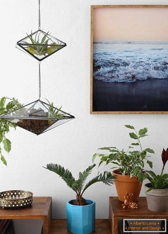 Підвісна декор - скляні горщики з рослинами