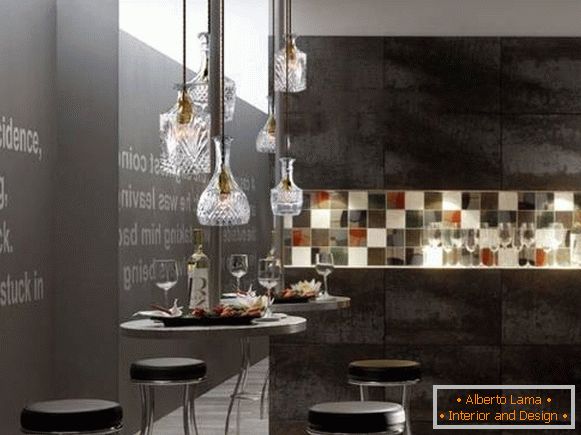 Дизайн кришталевих світильників в стилі лофт - фото на кухні