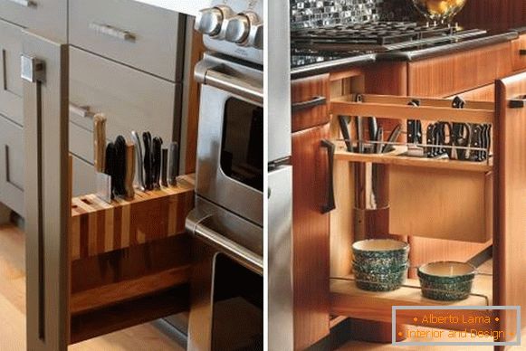 Висувні ящики для ножів і посуду на кухні