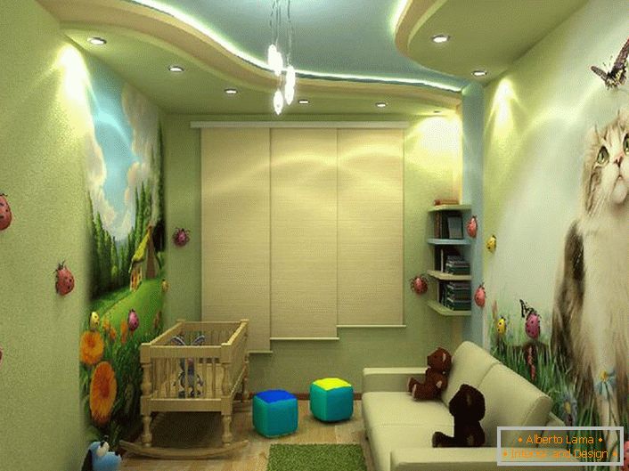 Яскравий дизайн дитячої кімнати з барвистими малюнками сподобатися і хлопчикові, і дівчинці. 
