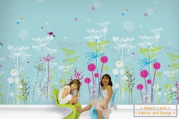Дитячі шпалери для стін для дівчаток - фото в блакитному кольорі