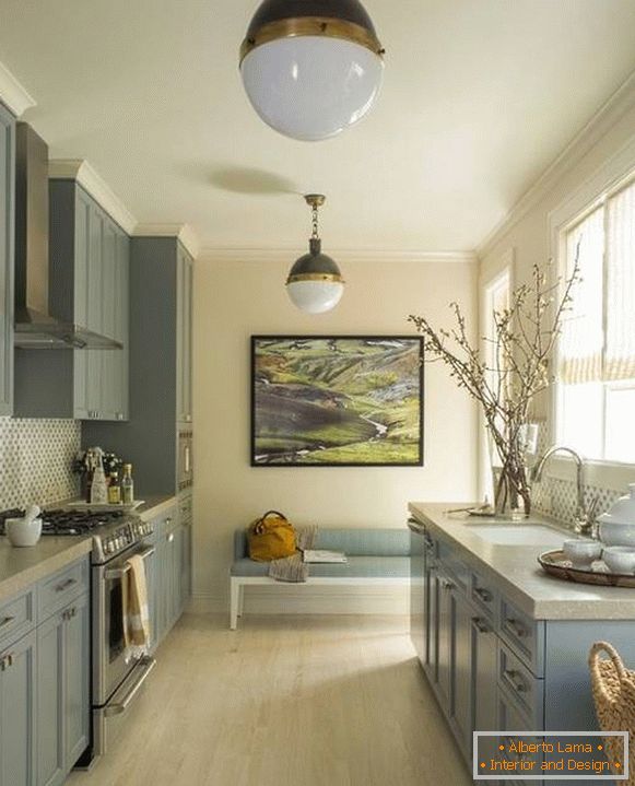 Сіро блакитна кухня в інтер'єрі фото