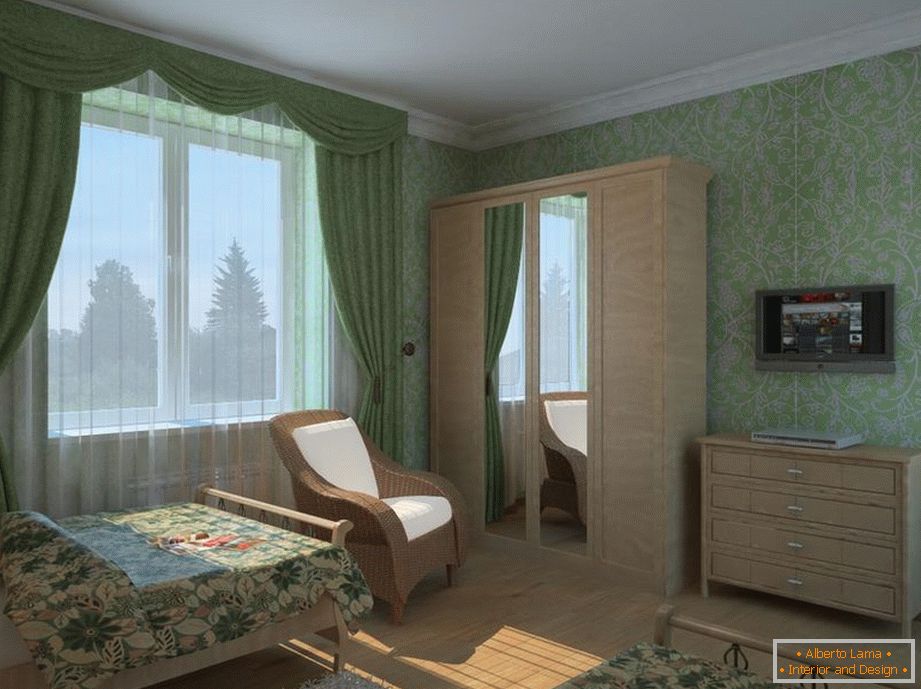 Спальня з зеленими шпалерами