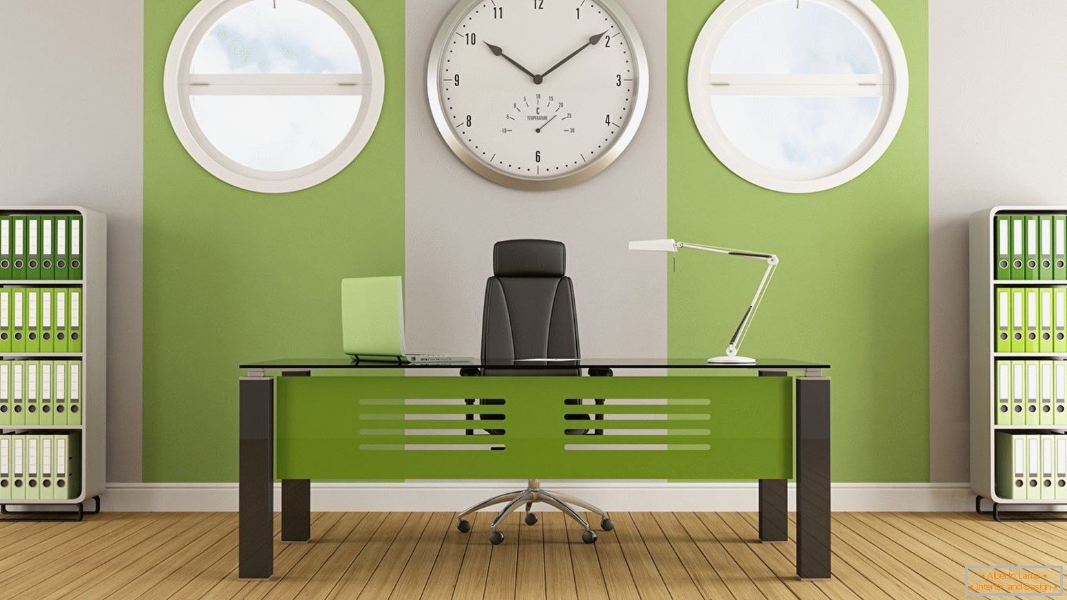 кабінет с зелеными обоями