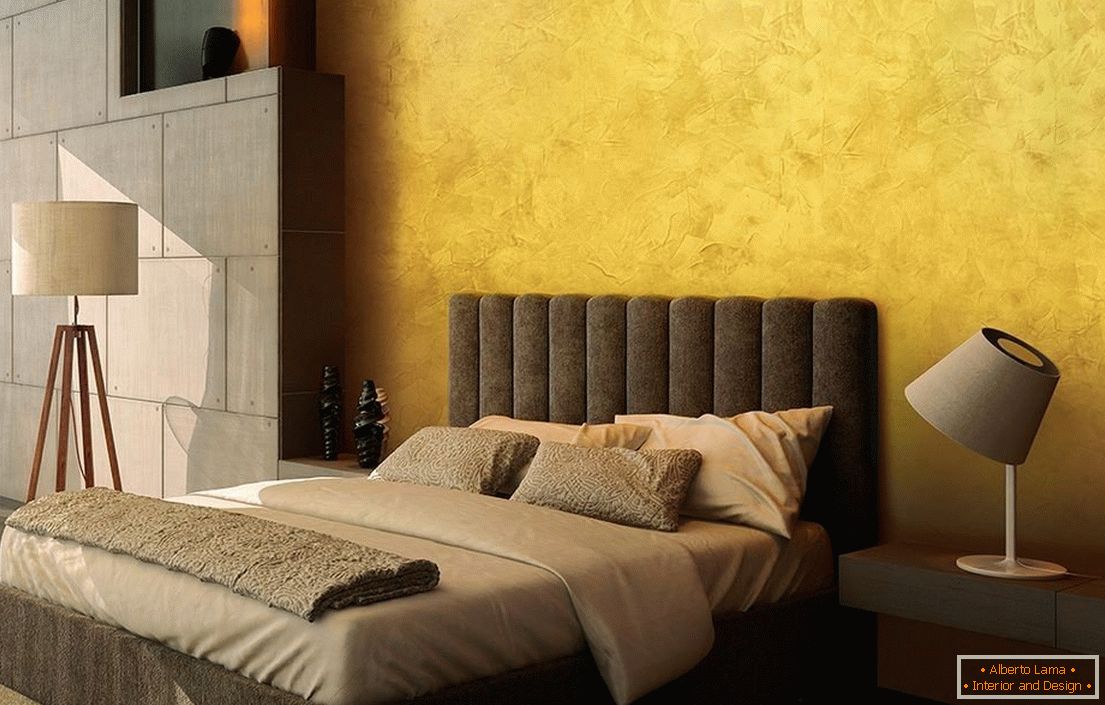 Спальна кімната з жовтими стінами