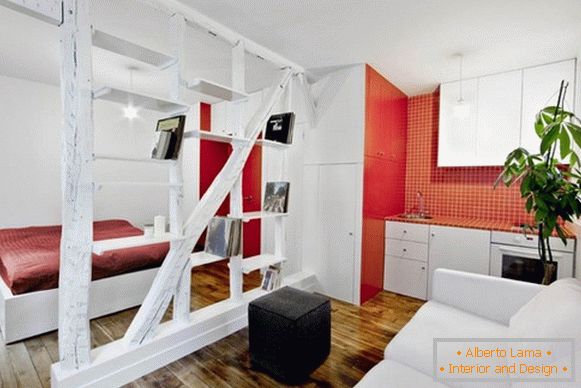 Квартира-студія в червоно-білому кольорі