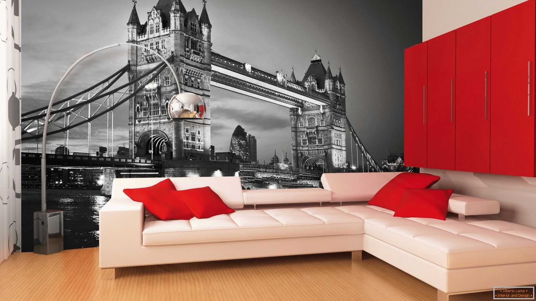 3d-шпалери з лондонським пейзажем в вітальні