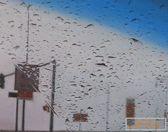 Вид з машини під час дощу, картина маслом