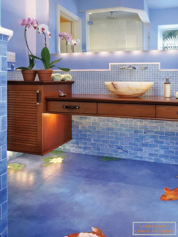 Дизайн ванної кімнати з підвісною меблями і прихованим підсвічуванням