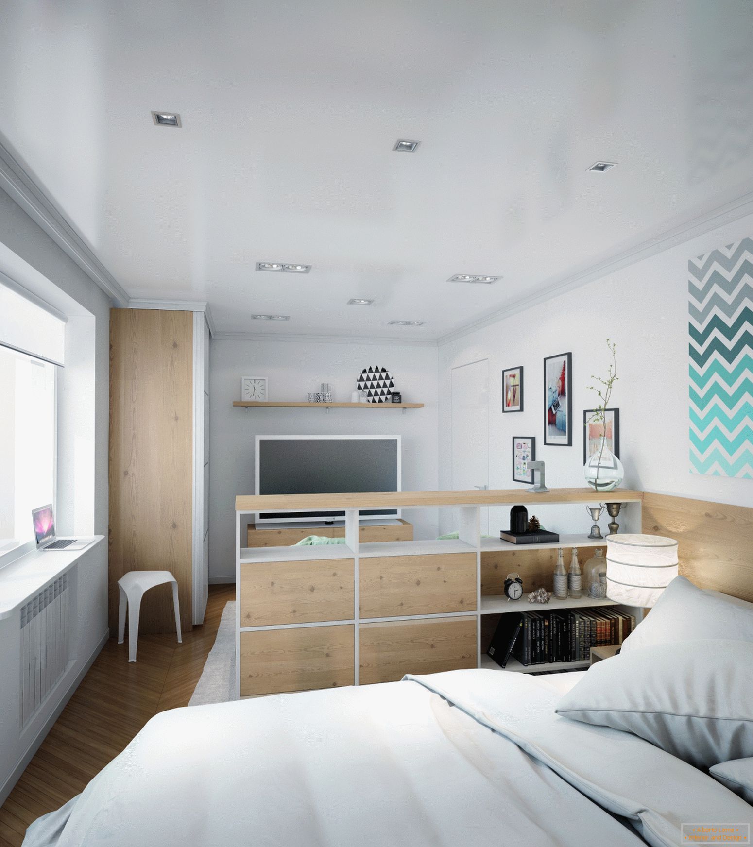 Приклад дизайну інтер'єру маленької спальні на фото