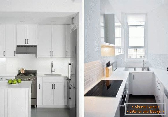 Біла кухня з білою стільницею - фото в дизайні інтер'єру