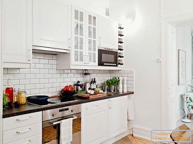 Біла цегляна стіна на кухні, фото 29