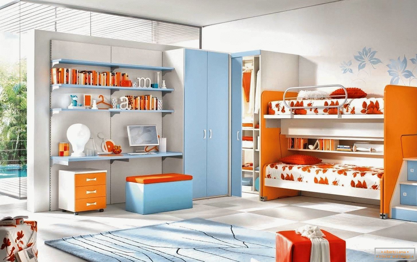Оранжевая мебель морская в детской