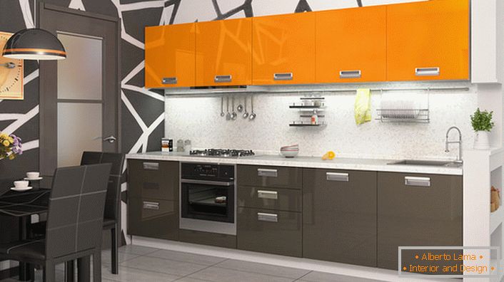 Модульні кухонні гарнітури оранжевого кольору - ідеальне рішення для організації затишного, теплого інтер'єру.