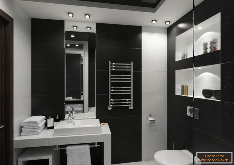 ванна комната с черным потолком